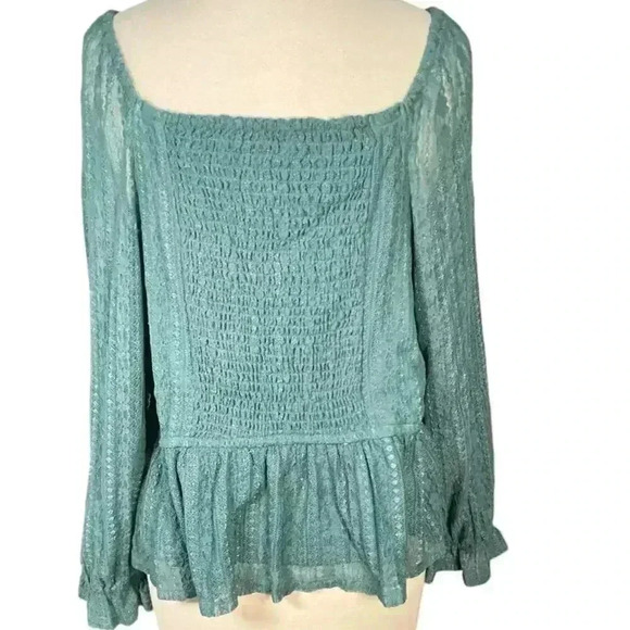 LC Lauren Conrad Puff Sleeve Lace Peplum Blouse NWOT Size XXL Huxley Blue - Picture 5 of 14
